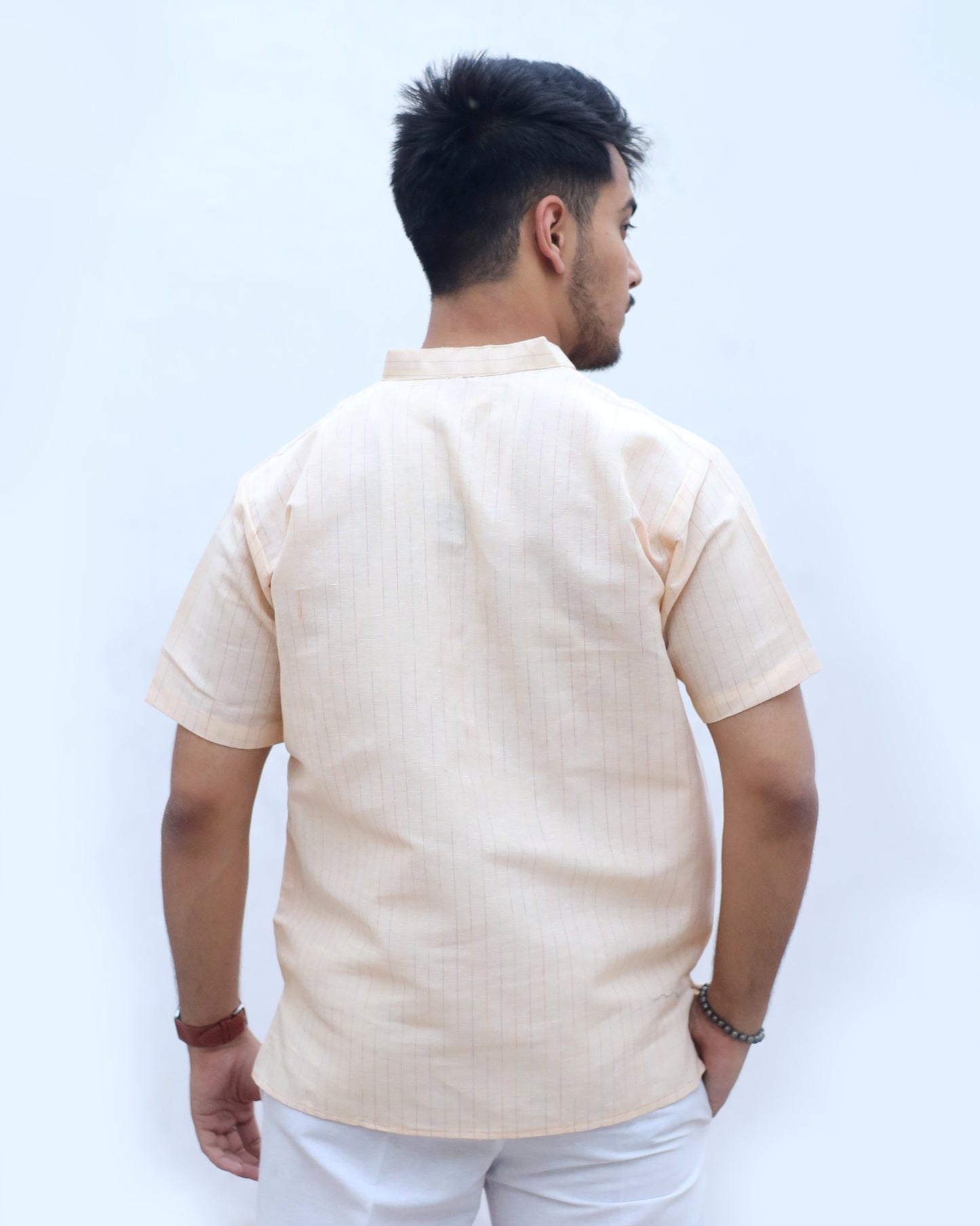 KHADI YELLOW SHORT KURTA HALF SLEEVES