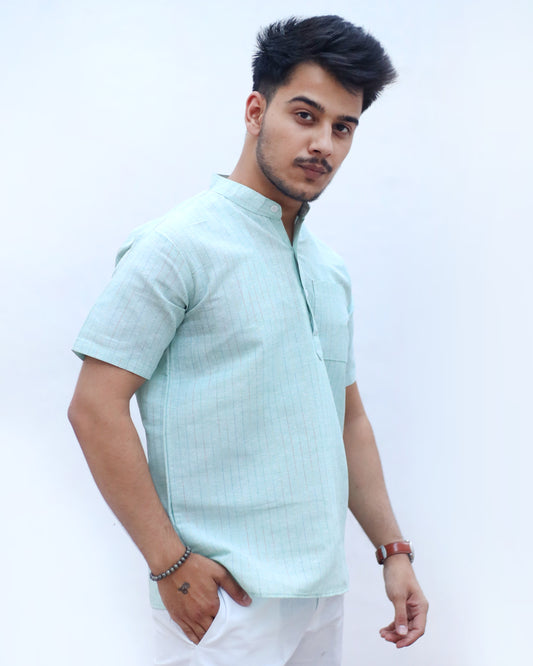 Softline Half Sleeves Short Kurta-Green