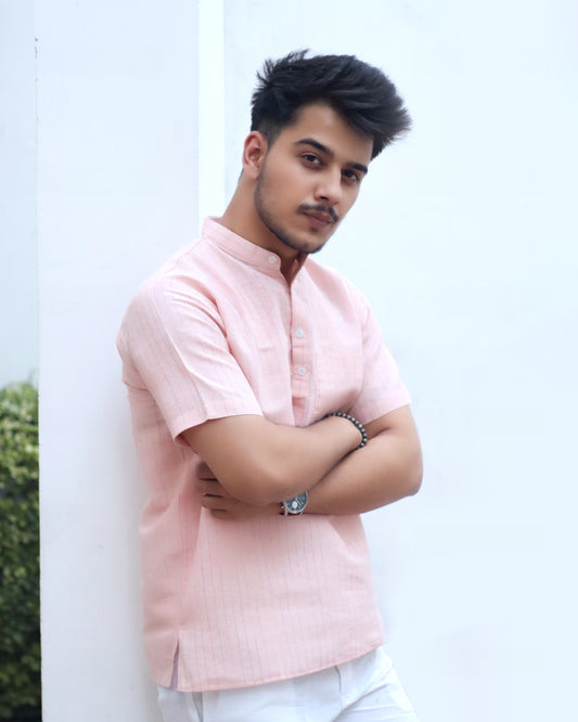 Softline Half Sleeves Short Kurta-Orange