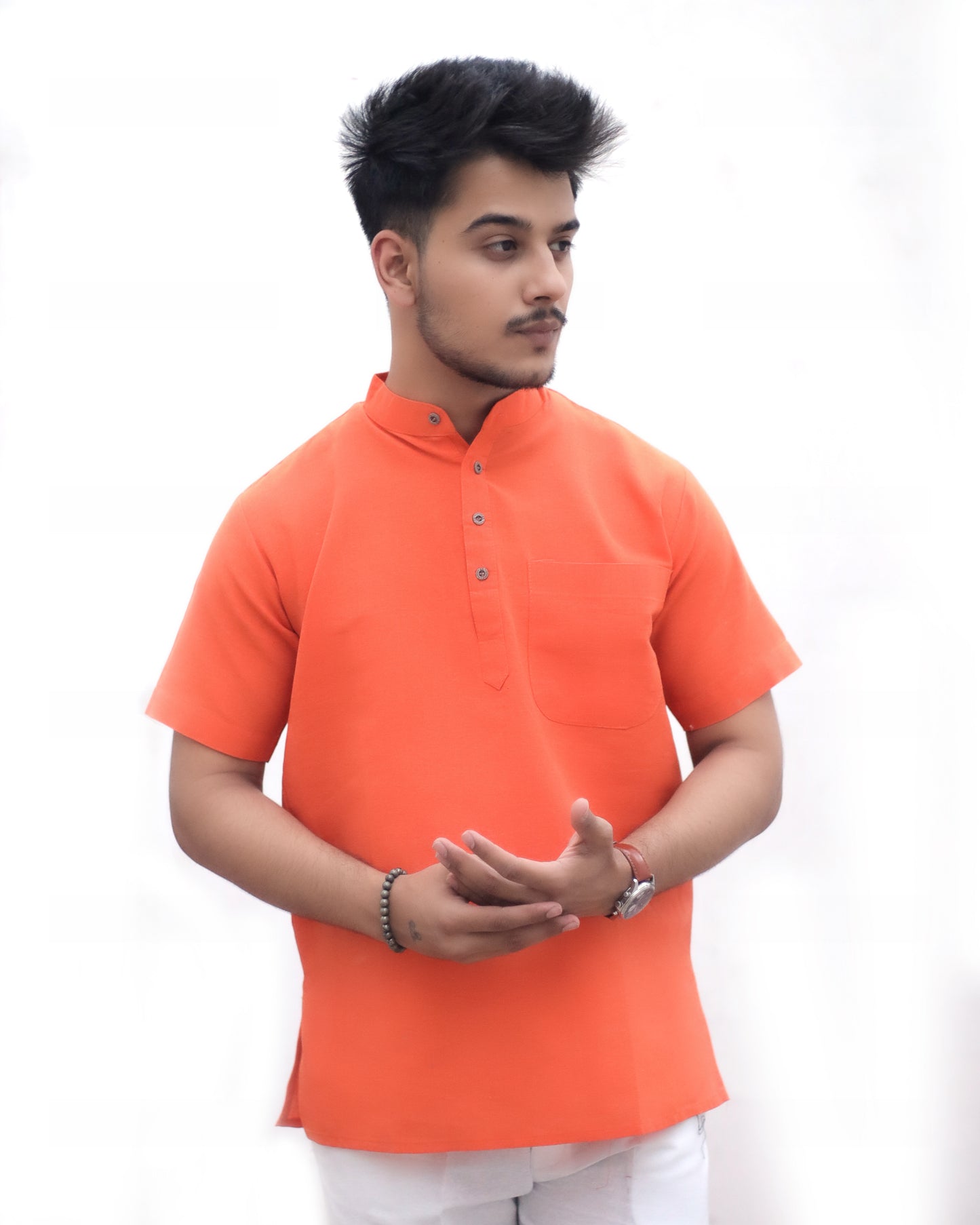 Men's Pure Khadi Plain Short Kurta