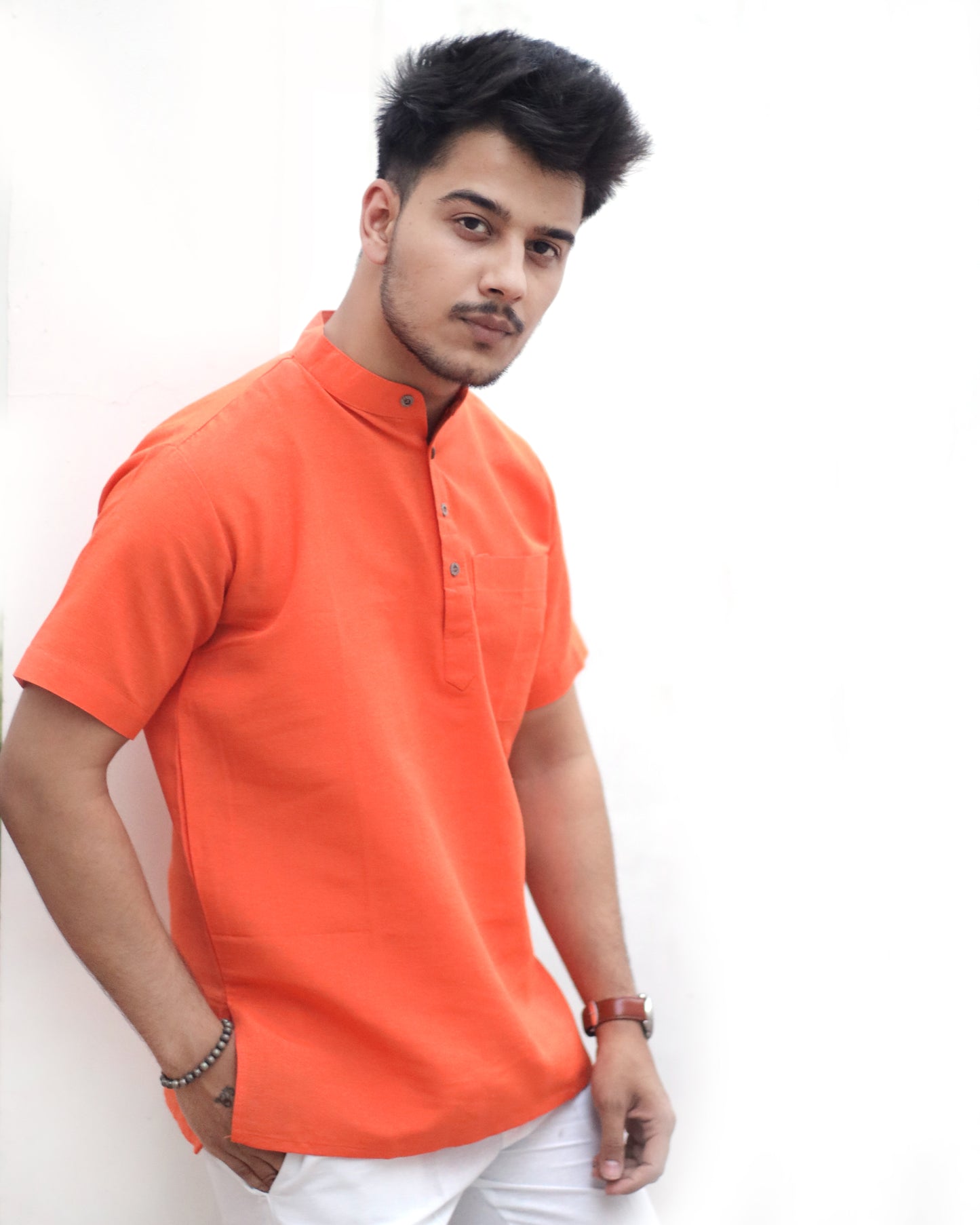 Men's Pure Khadi Plain Short Kurta