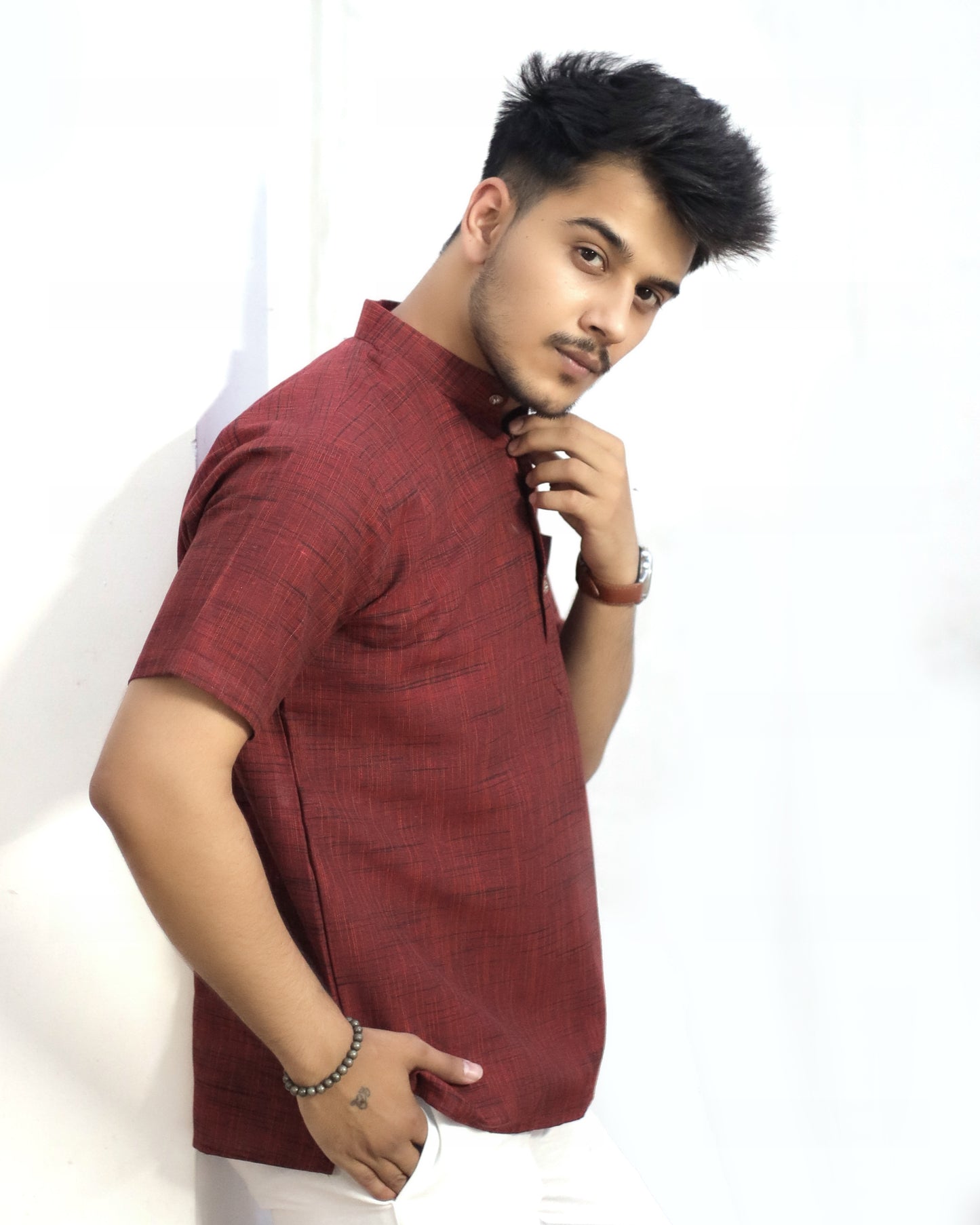 Men's Dark Jharna Short Half Sleeves Kurta