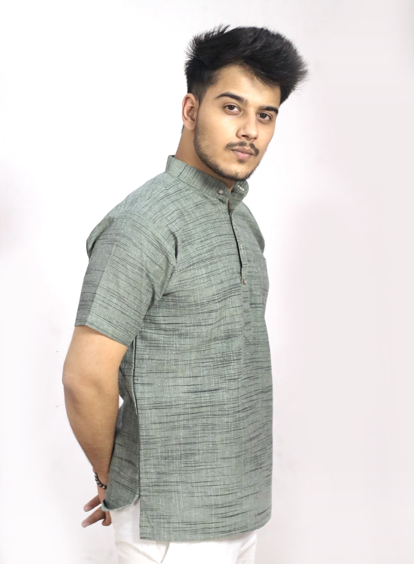 Men's Dark Jharna Short Half Sleeves Kurta