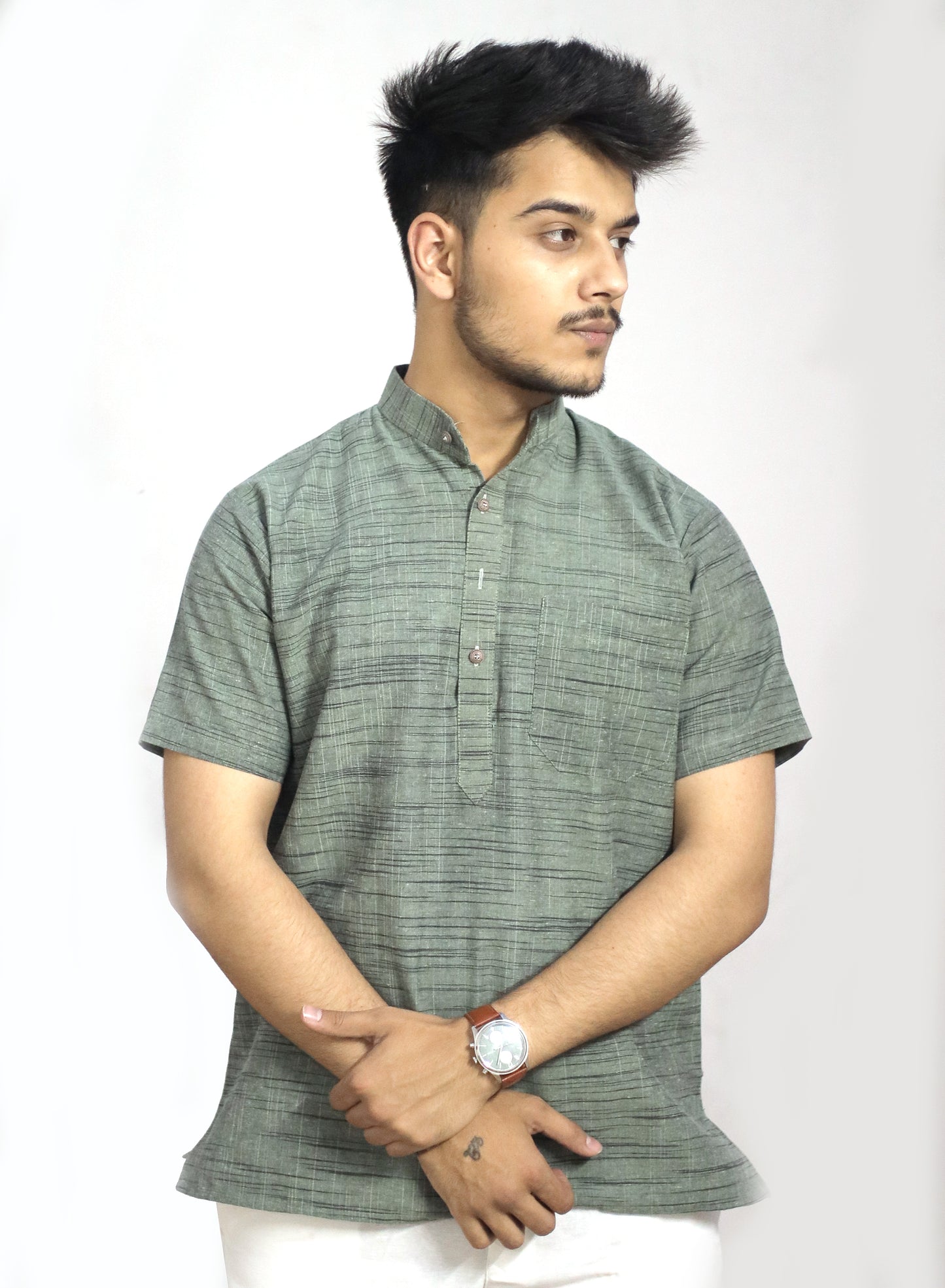 Men's Dark Jharna Short Half Sleeves Kurta