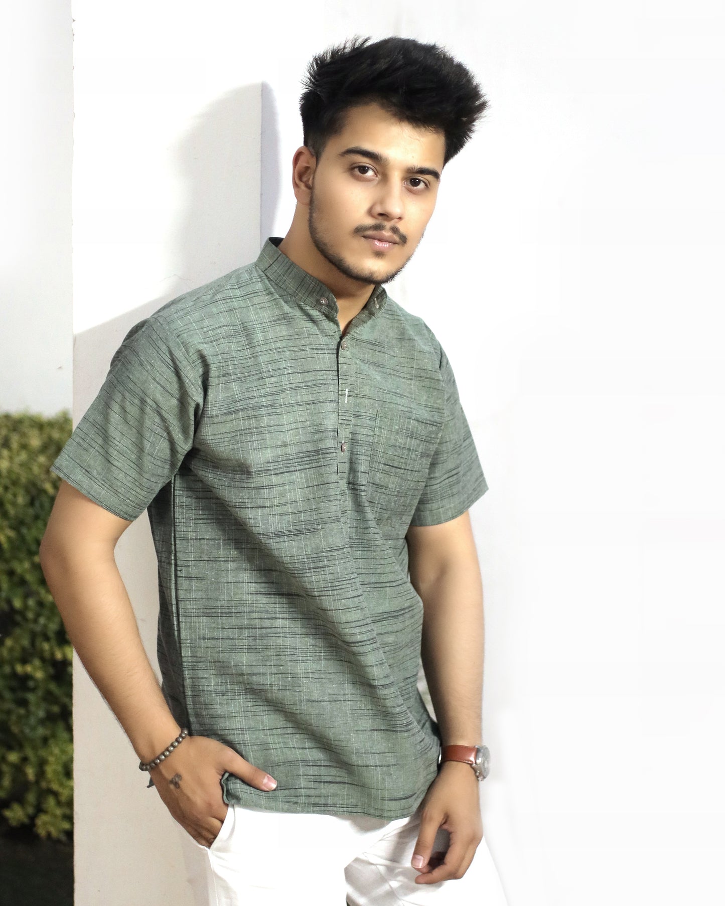 Men's Dark Jharna Short Half Sleeves Kurta