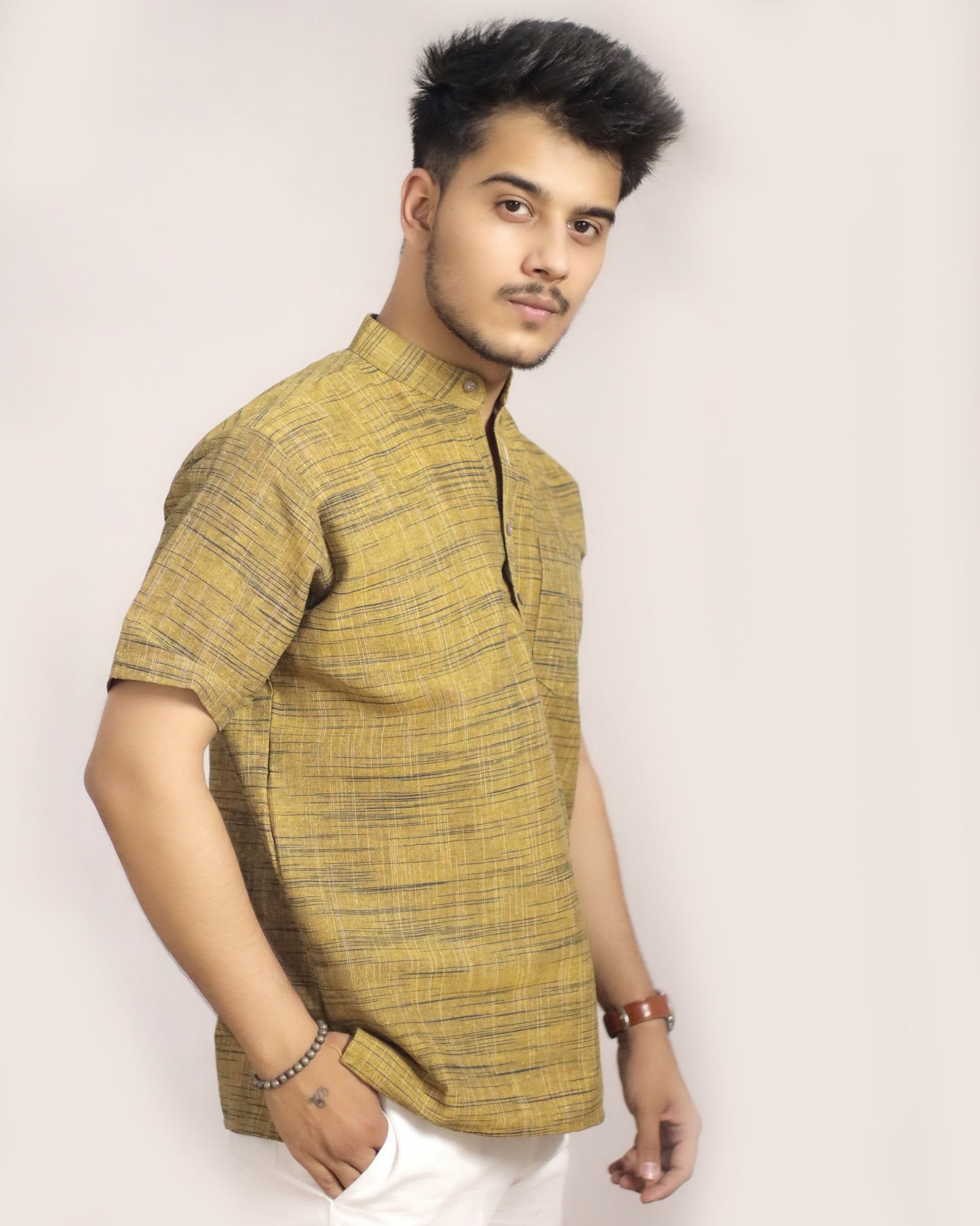 Men's Dark Jharna Short Half Sleeves Kurta