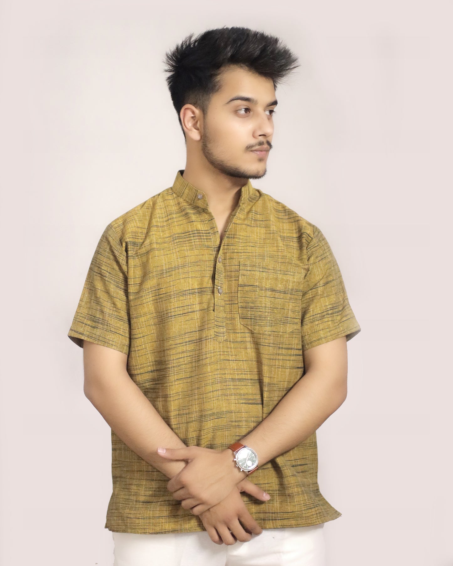 Men's Dark Jharna Short Half Sleeves Kurta