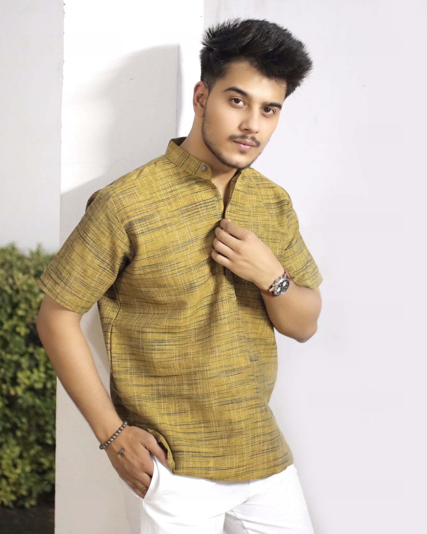 Men's Dark Jharna Short Half Sleeves Kurta