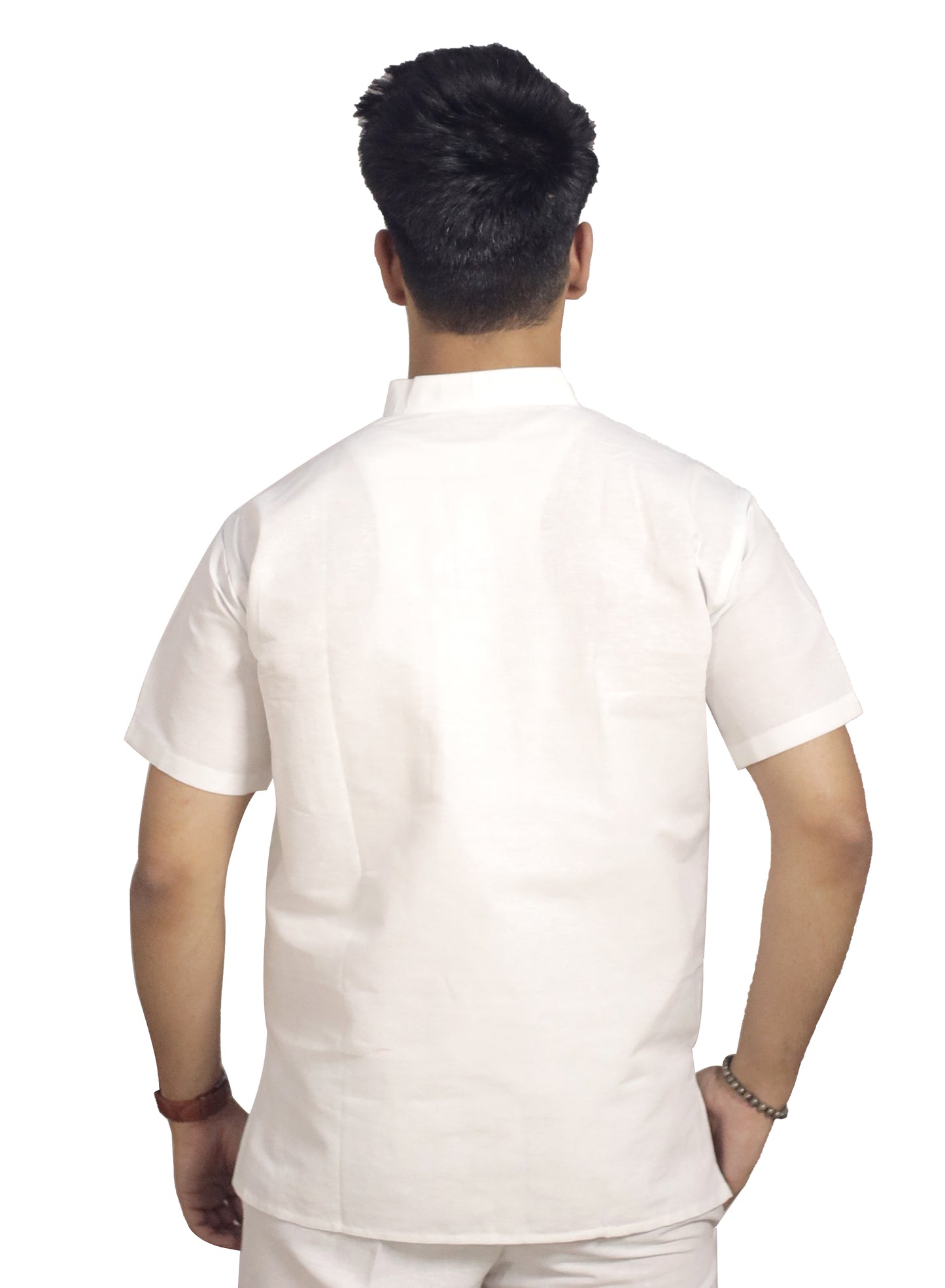 KHADI WHITE SHORT KURTA HALF SLEEVES