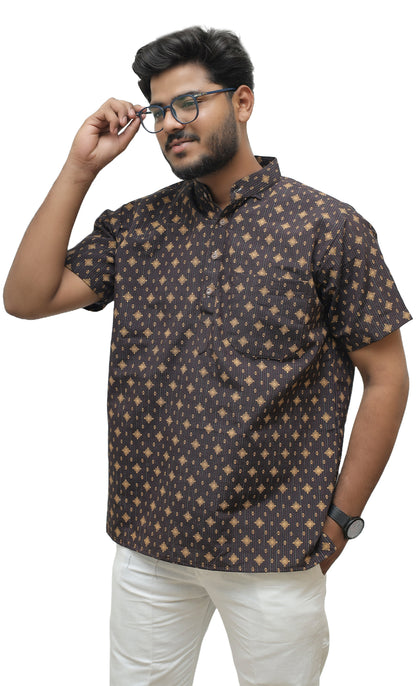 Khadi Printed Half Sleeves Short Kurta - Black