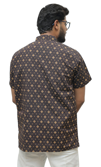 Khadi Printed Half Sleeves Short Kurta - Black