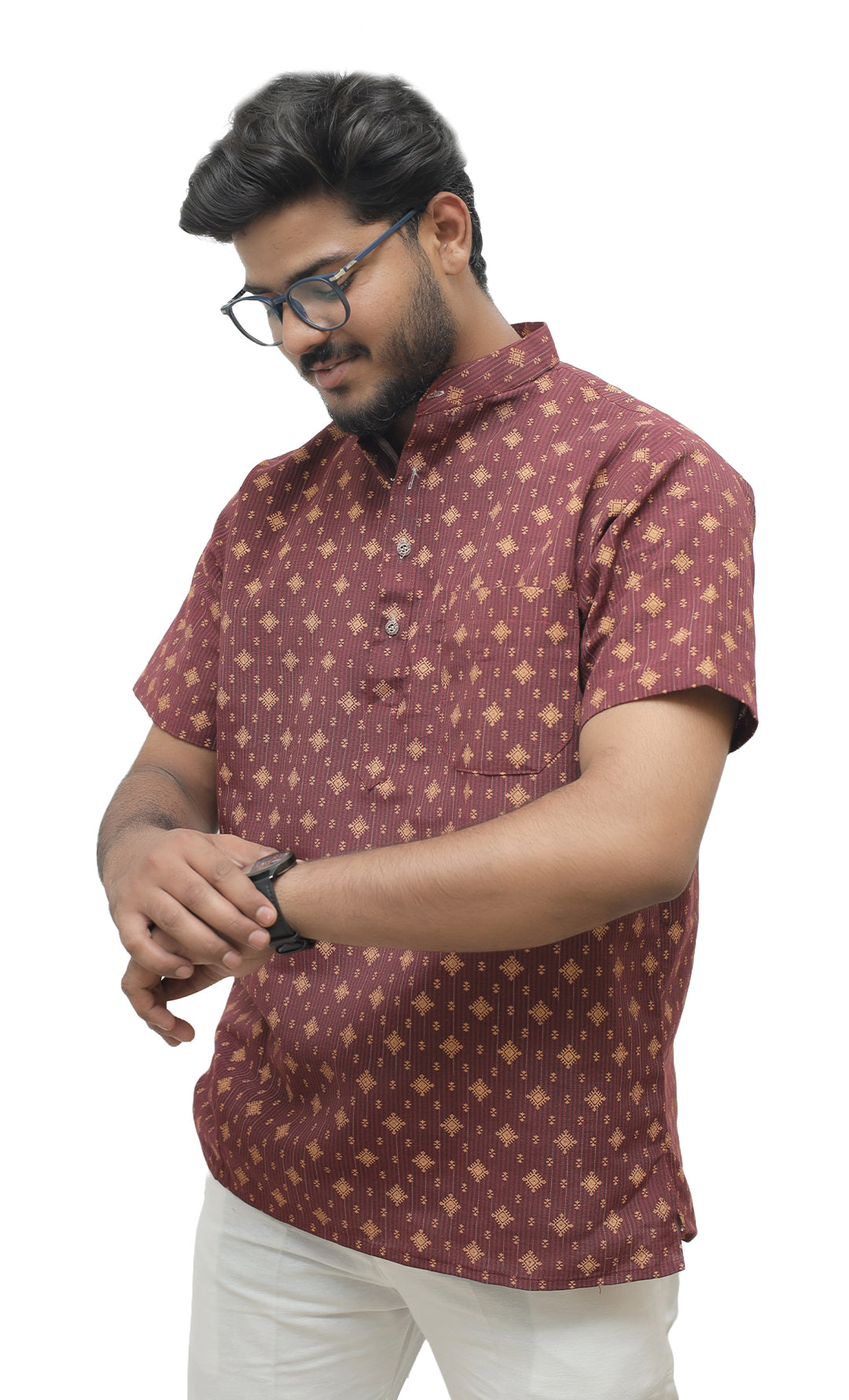 Men's Printed Short Half Sleeves Kurta