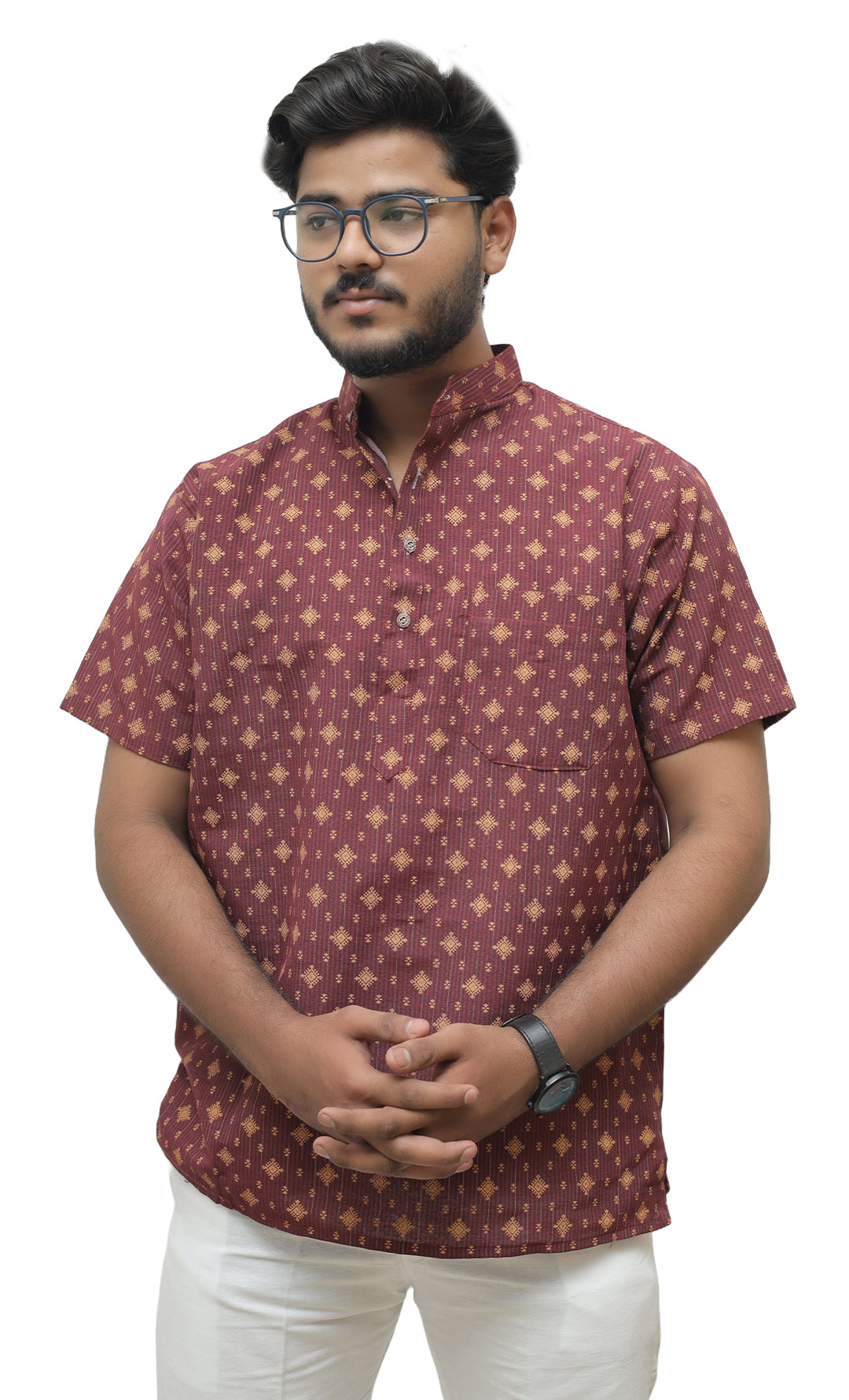 Men's Printed Short Half Sleeves Kurta