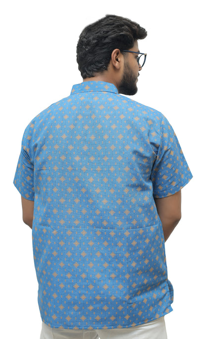 Khadi Printed Half Sleeves Short Kurta - Blue