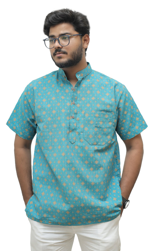 Men's Printed Short Half Sleeves Kurta