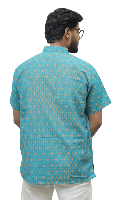 Khadi Printed Half Sleeves Short Kurta - Mint Green