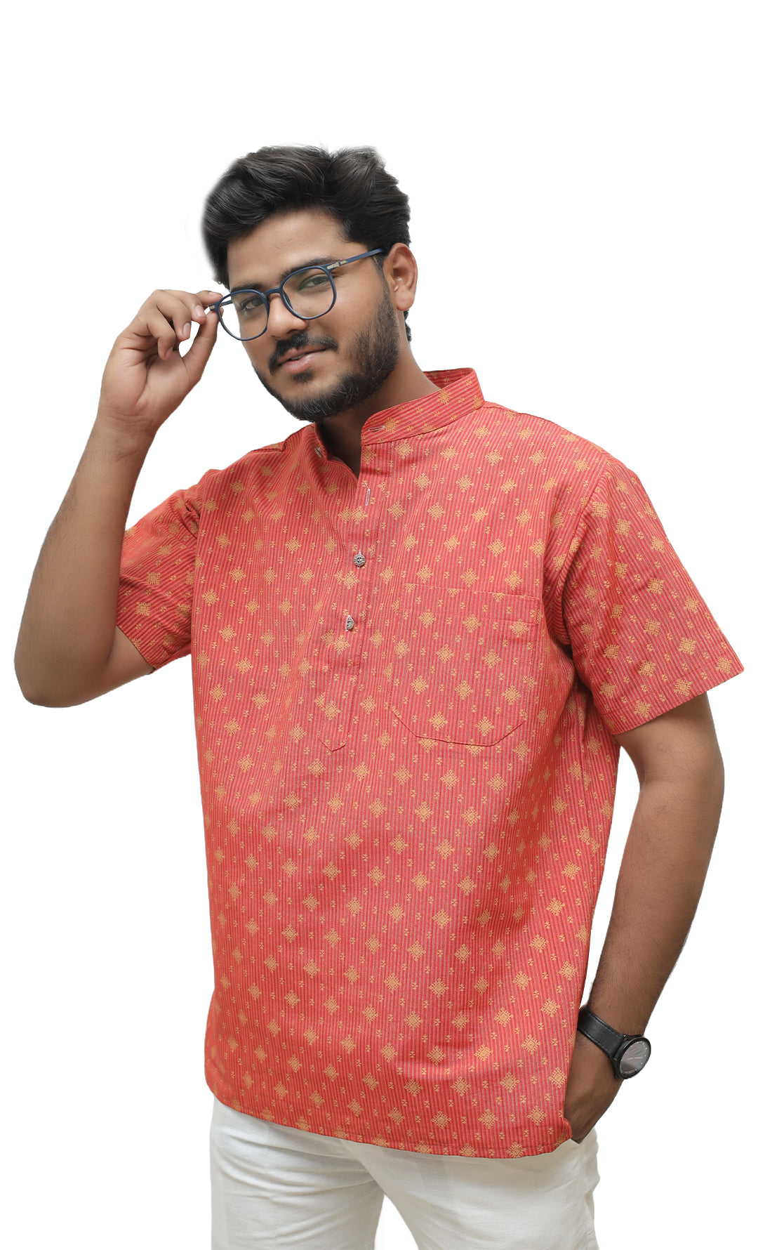 Men's Printed Short Half Sleeves Kurta