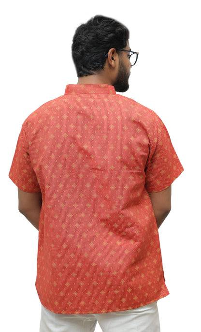 Khadi Printed Half Sleeves Short Kurta - Red