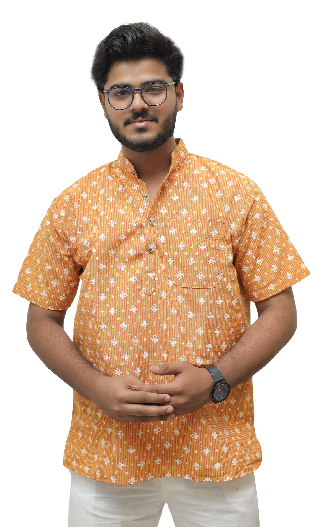 Men's Printed Short Half Sleeves Kurta