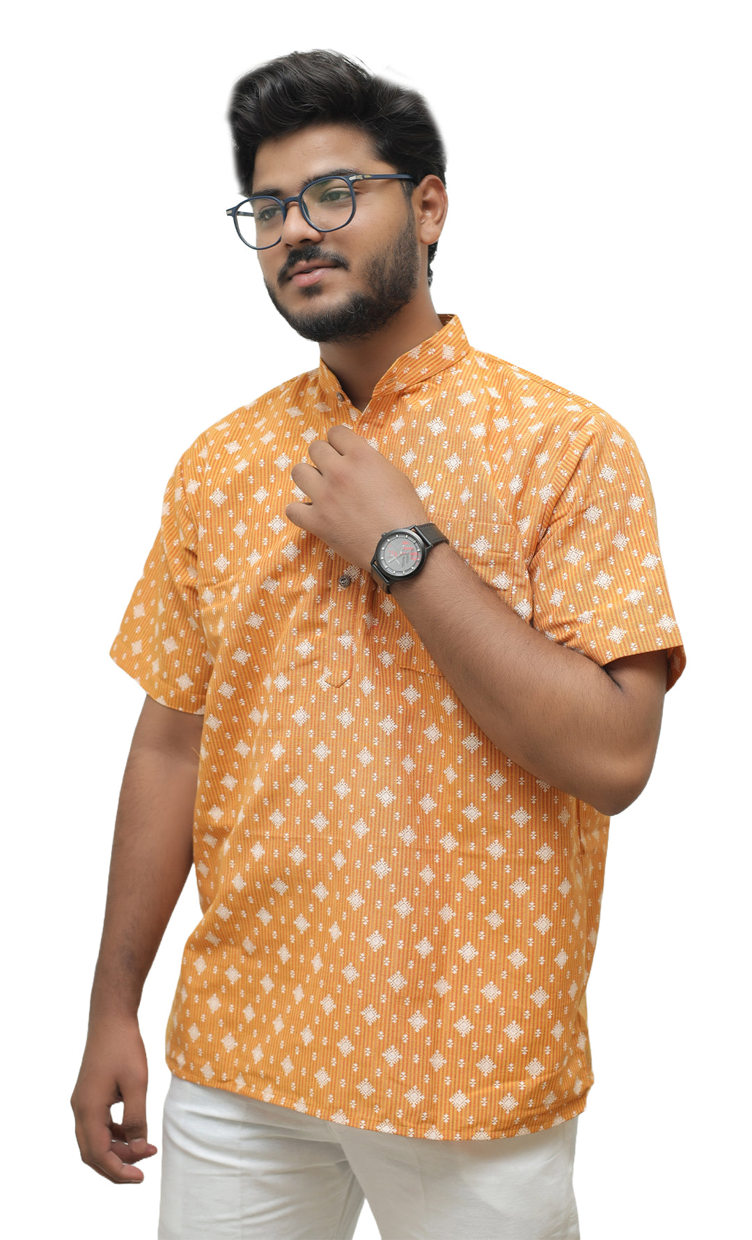 Men's Printed Short Half Sleeves Kurta