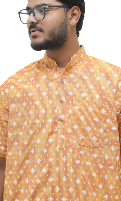 Khadi Printed Half Sleeves Short Kurta - Yellow