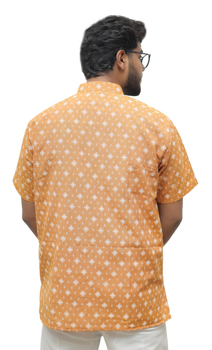 Khadi Printed Half Sleeves Short Kurta - Yellow