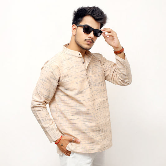 Jharna Full Sleeves Short Kurta-Beige