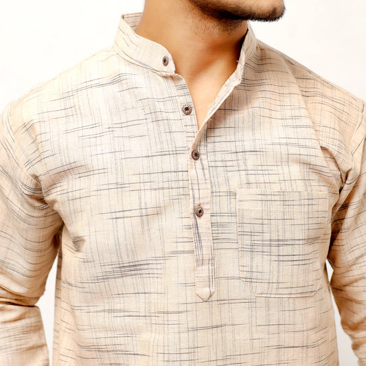 Jharna Full Sleeves Short Kurta-Beige