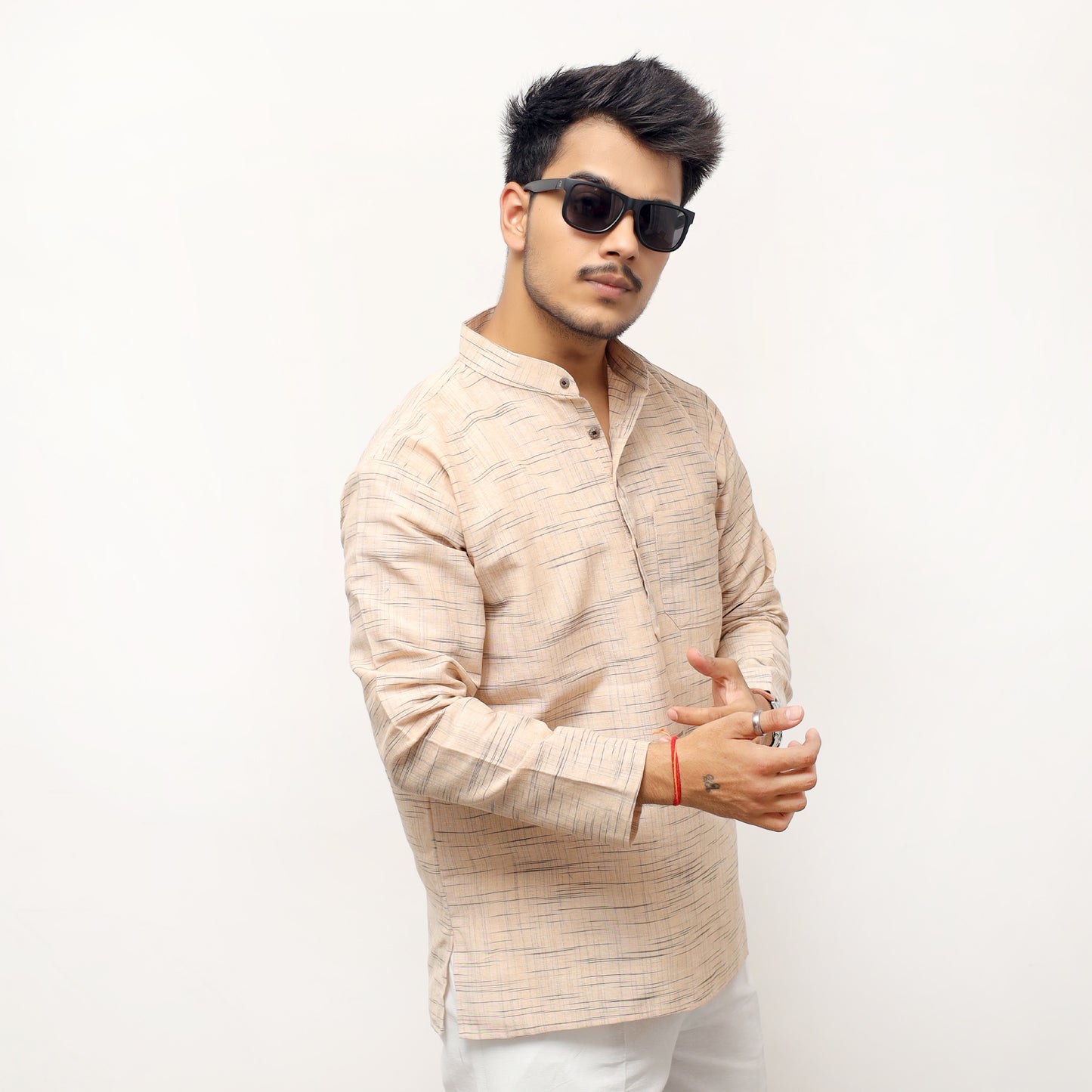 Jharna Full Sleeves Short Kurta-Beige