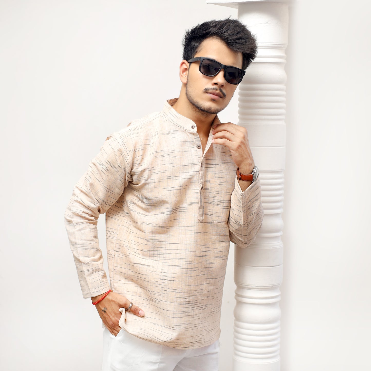 Jharna Full Sleeves Short Kurta-Beige