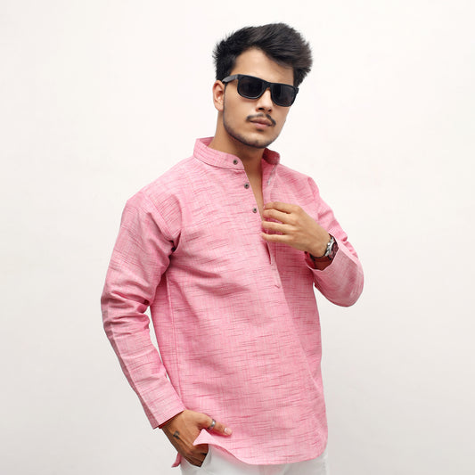 Jharna Full Sleeves Short Kurta-Pink