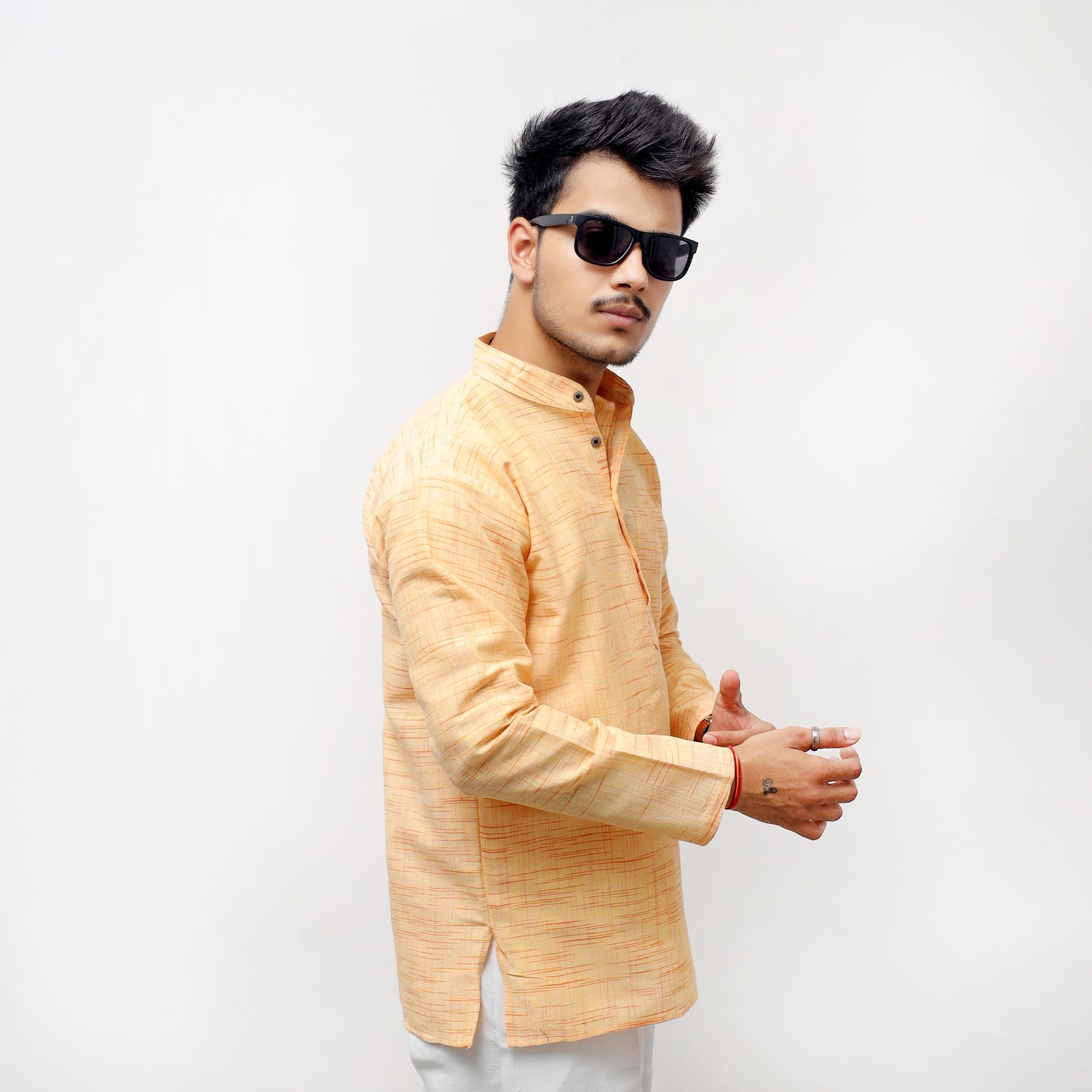 Jharna Full Sleeves Short Kurta-Yellow