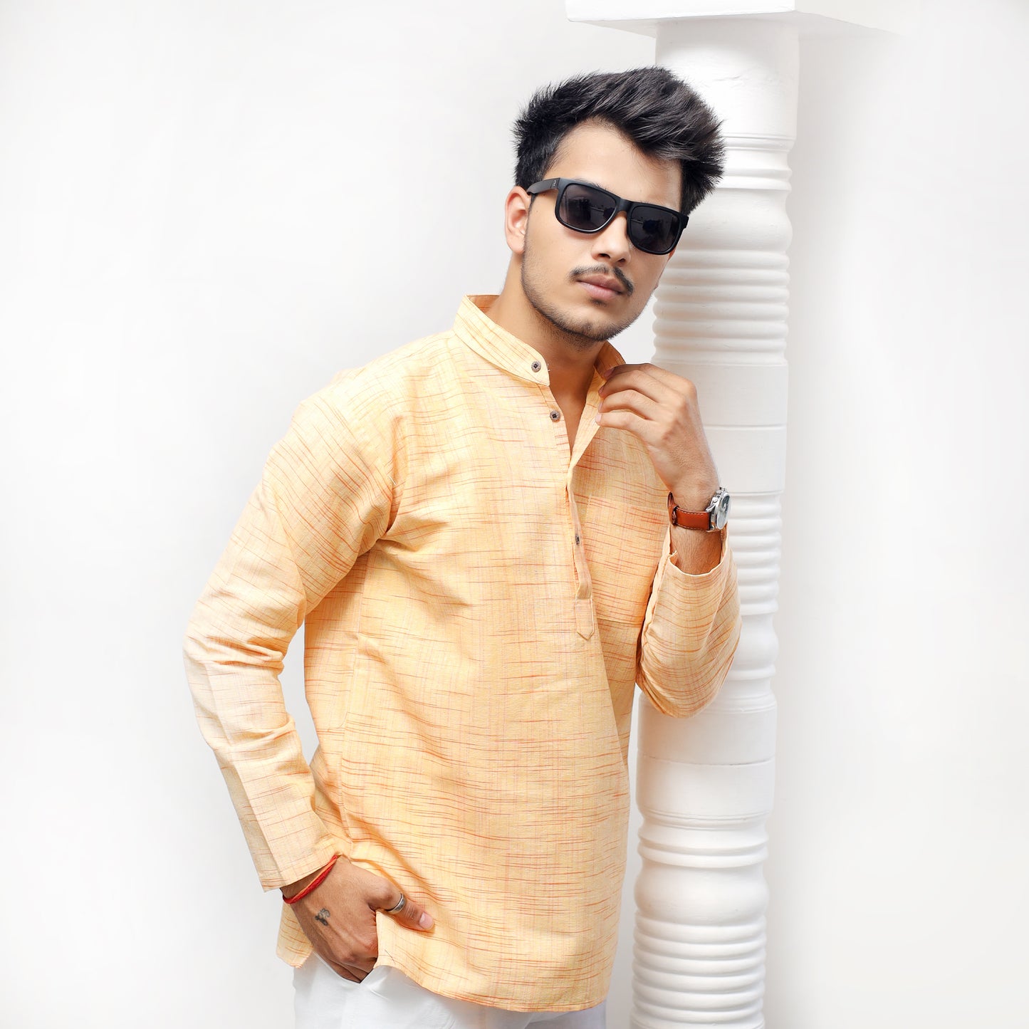Jharna Full Sleeves Short Kurta-Yellow