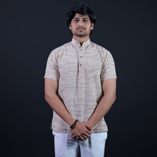 Combo Set Jharna Half Sleeves Short Kurta Pant-Beige