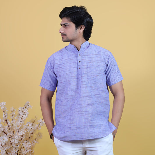 Jharna Half Sleeves Short Kurta-Blue