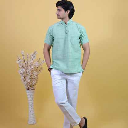 Combo Set Jharna Half Sleeves Short Kurta Pant-Green