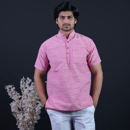 Jharna Half Sleeves Short Kurta-Pink