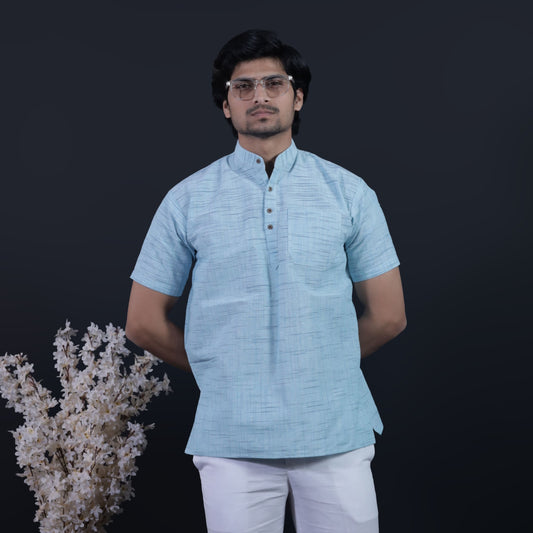 Jharna Half Sleeves Short Kurta-Sky Blue