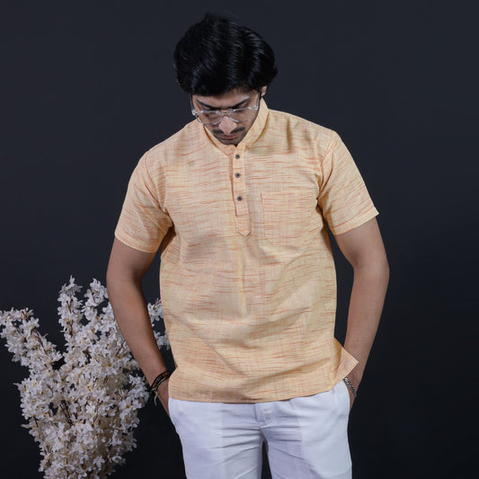 Jharna Half Sleeves Short Kurta-Yellow