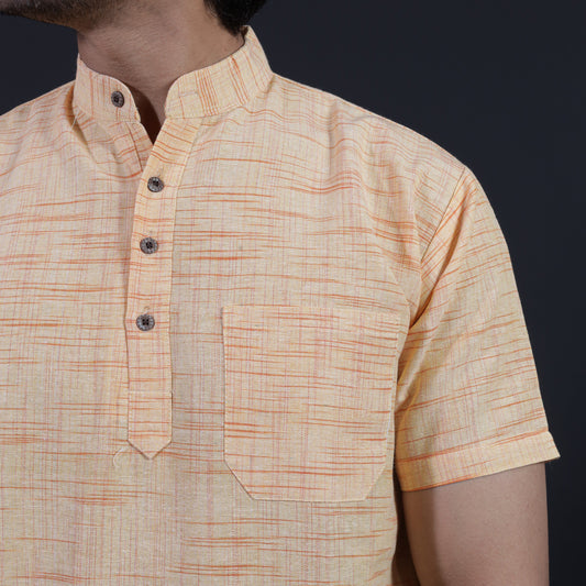 Jharna Half Sleeves Short Kurta-Yellow