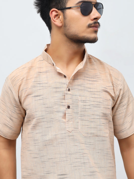 Jharna Half Sleeves Short Kurta-Beige