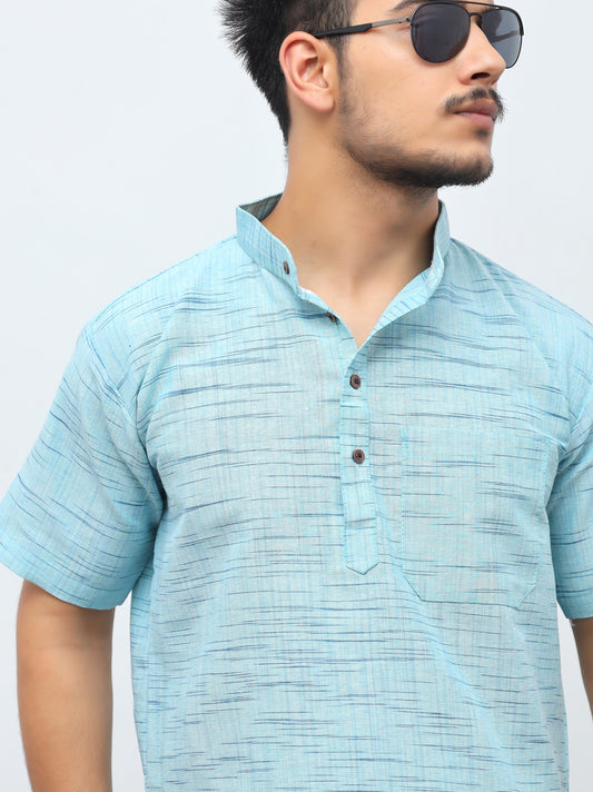 Jharna Half Sleeves Short Kurta-Sky Blue