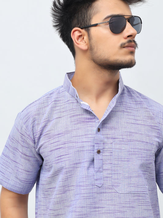 Jharna Half Sleeves Short Kurta-Blue