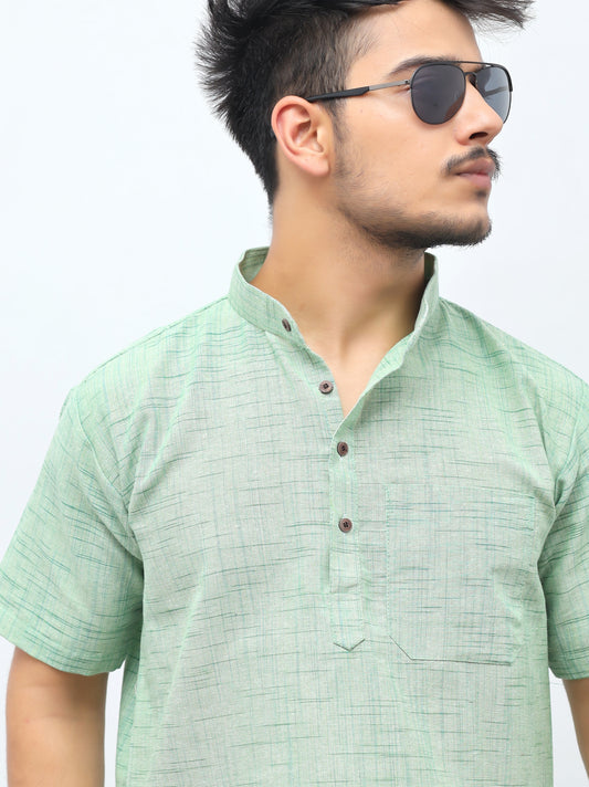 Jharna Half Sleeves Short Kurta-Green