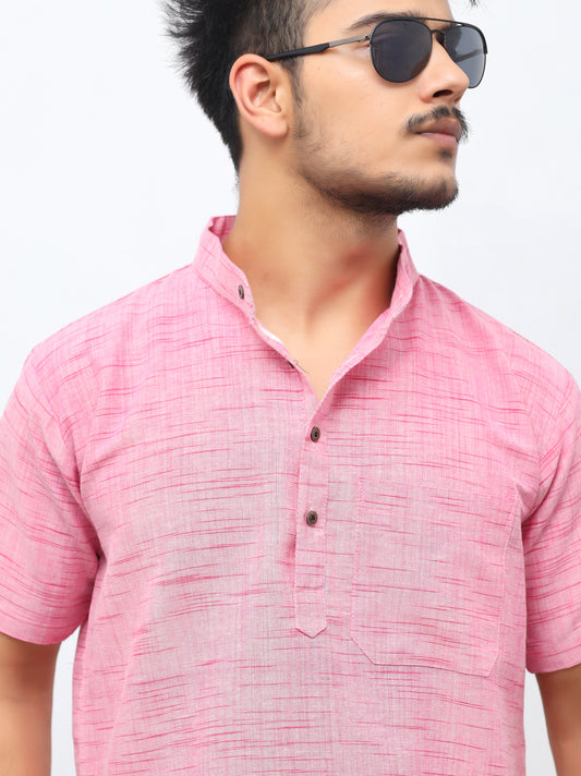 Jharna Half Sleeves Short Kurta-Pink