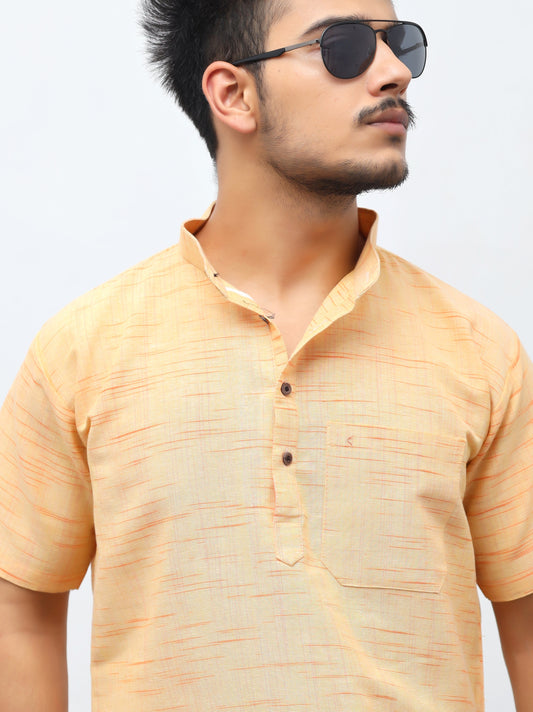 Jharna Half Sleeves Short Kurta-Yellow