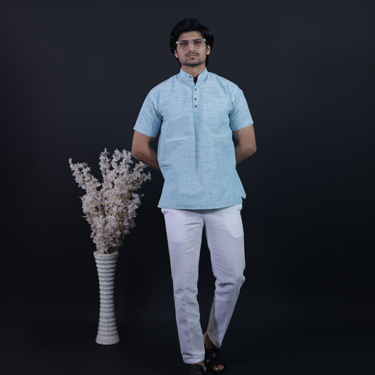Combo Set Jharna Half Sleeves Short Kurta Pant-Sky Blue