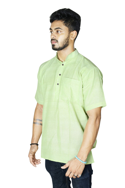 Solid Half Sleeves Short Kurta-Green