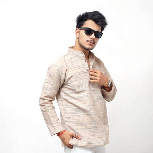 Light Jharna Full Sleeves Short Kurta-Beige