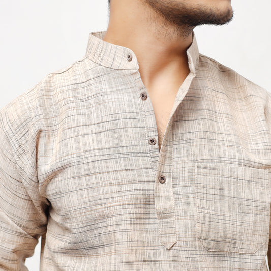 Light Jharna Full Sleeves Short Kurta-Beige